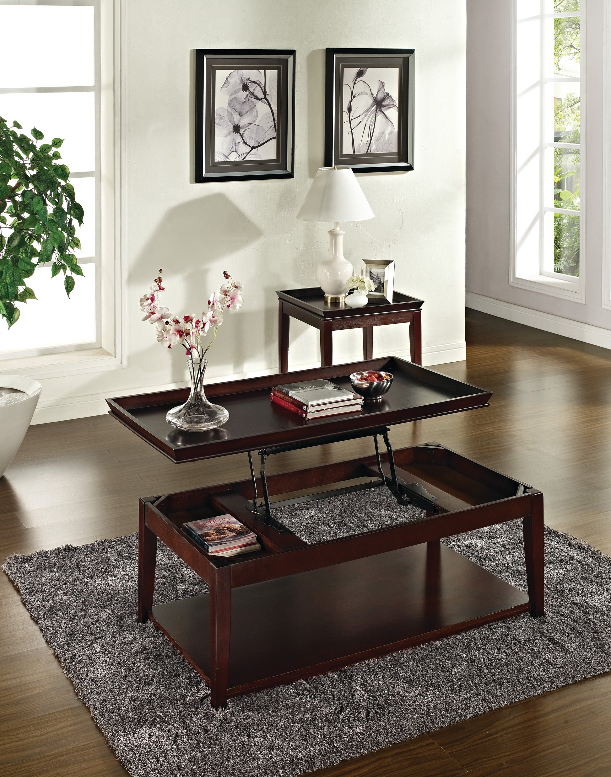 Contemporary Cherry End Table Sturdy Manufactured Wood, Tray Top, Distressed Finish Perfect Addition For Any Home Cherry Solid Wood Mdf