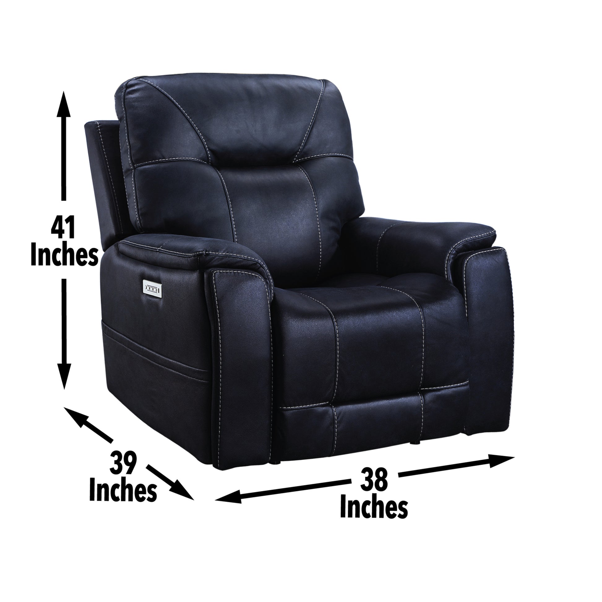 Triple Power Recliner With Lighted Cupholders Ocean Bluetransitional Design Dark Blue Foam Fabric