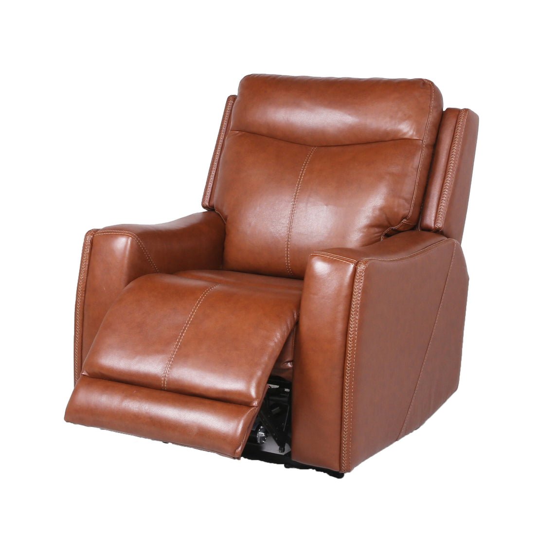 Contemporary Leather Recliner Top Grain Seating, Power Headrest, Power Footrest, Usb Charging Brown Foam Leather