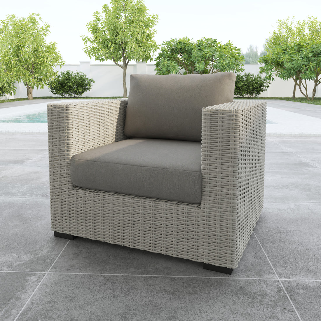 Outdoor Lounge Chair Chic Design, High Quality Materials Deep Cushions, Removable For Easy Storage Relaxation In Style And Comfort Light Gray Wicker