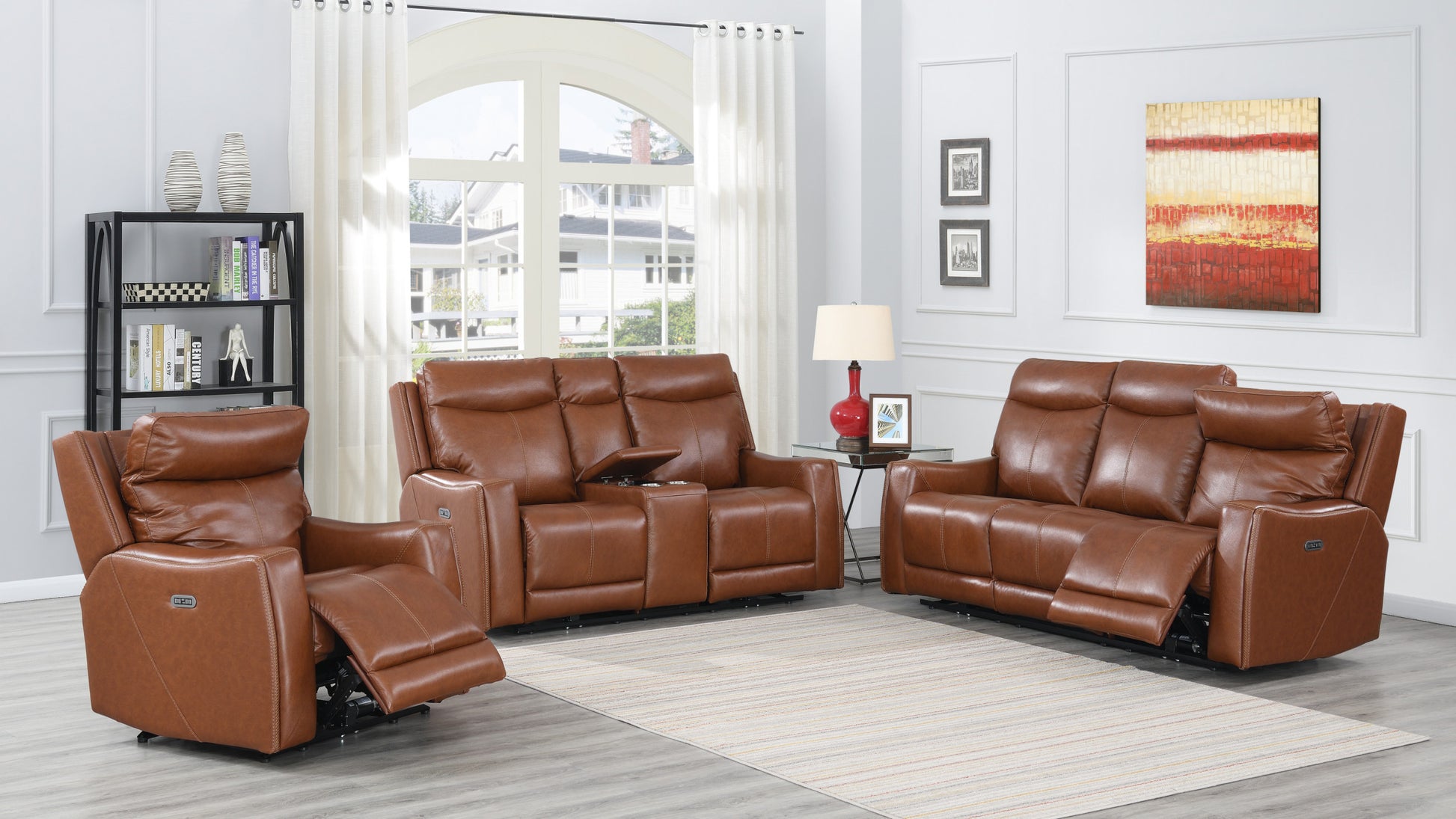 Contemporary Leather Recliner Top Grain Seating, Power Headrest, Power Footrest, Usb Charging Brown Foam Leather