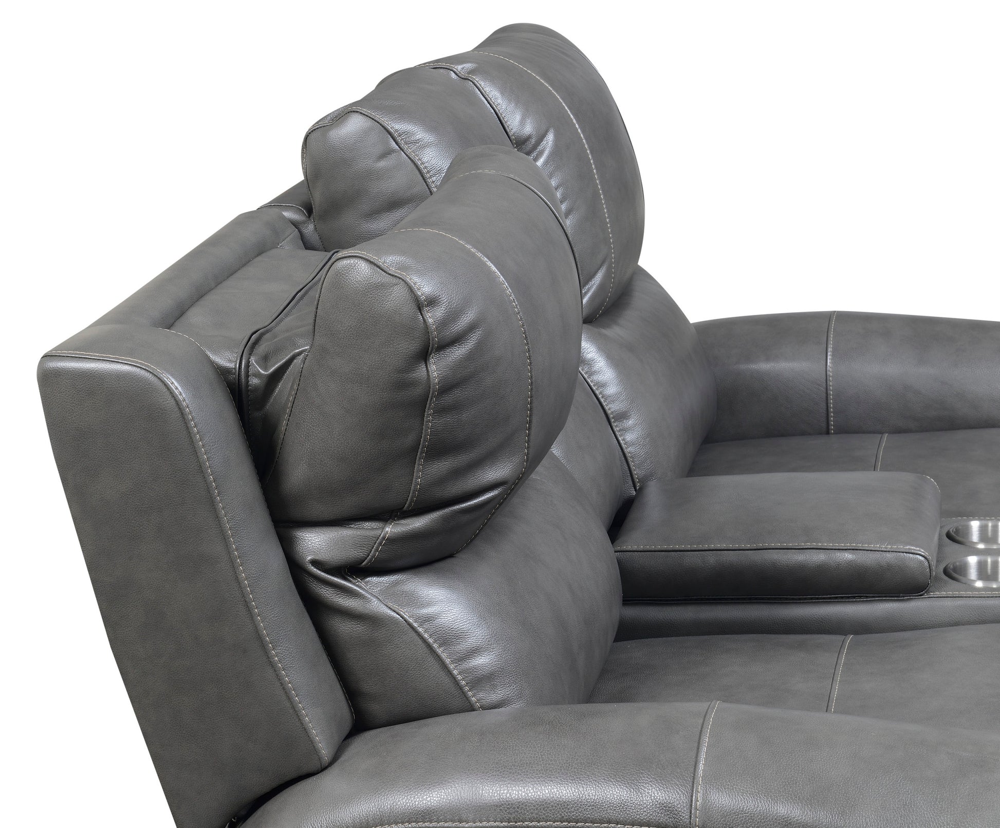 Leather Power Reclining Loveseat With Console Contemporary Style, Dual Reclining Seats Usb Charging, Hidden Storage Grey Foam Leather