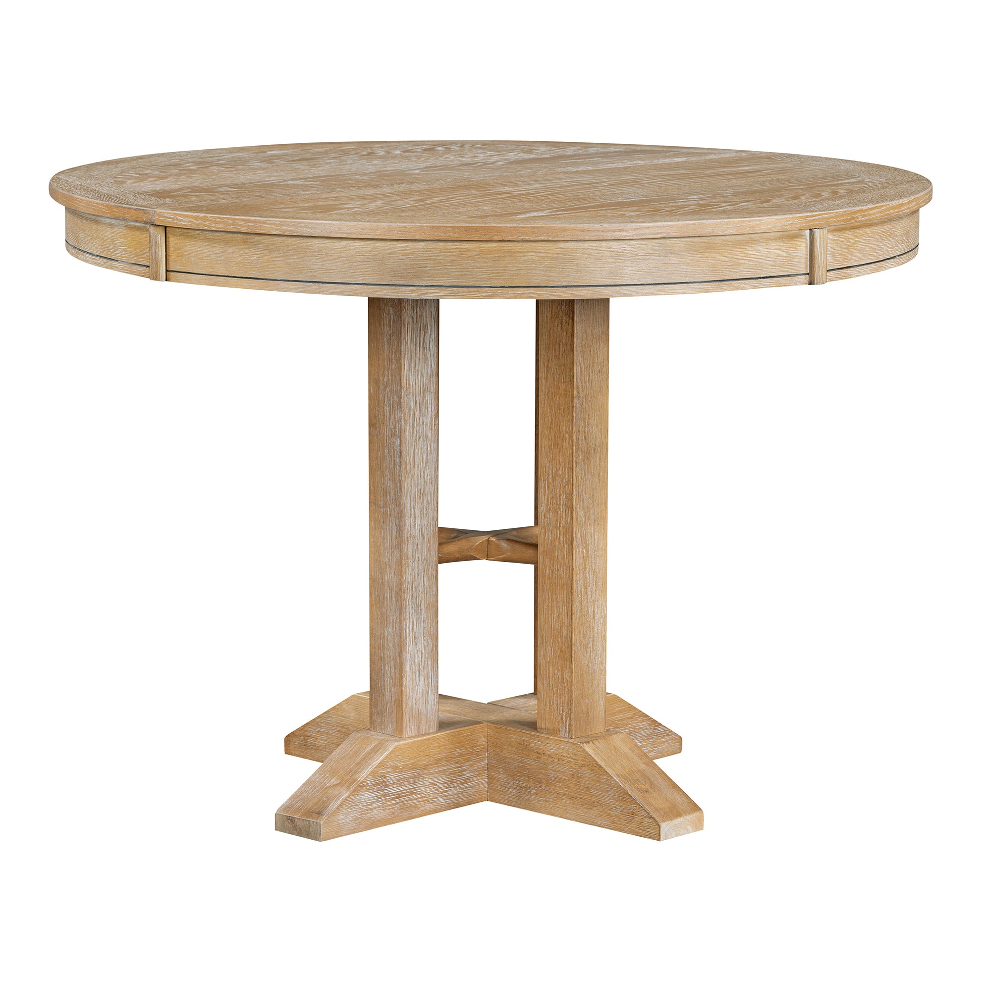 Farmhouse Dining Table Extendable Round Table For Kitchen, Dining Room Natural Wood Wash Natural Wood Wash Solid Wood Mdf