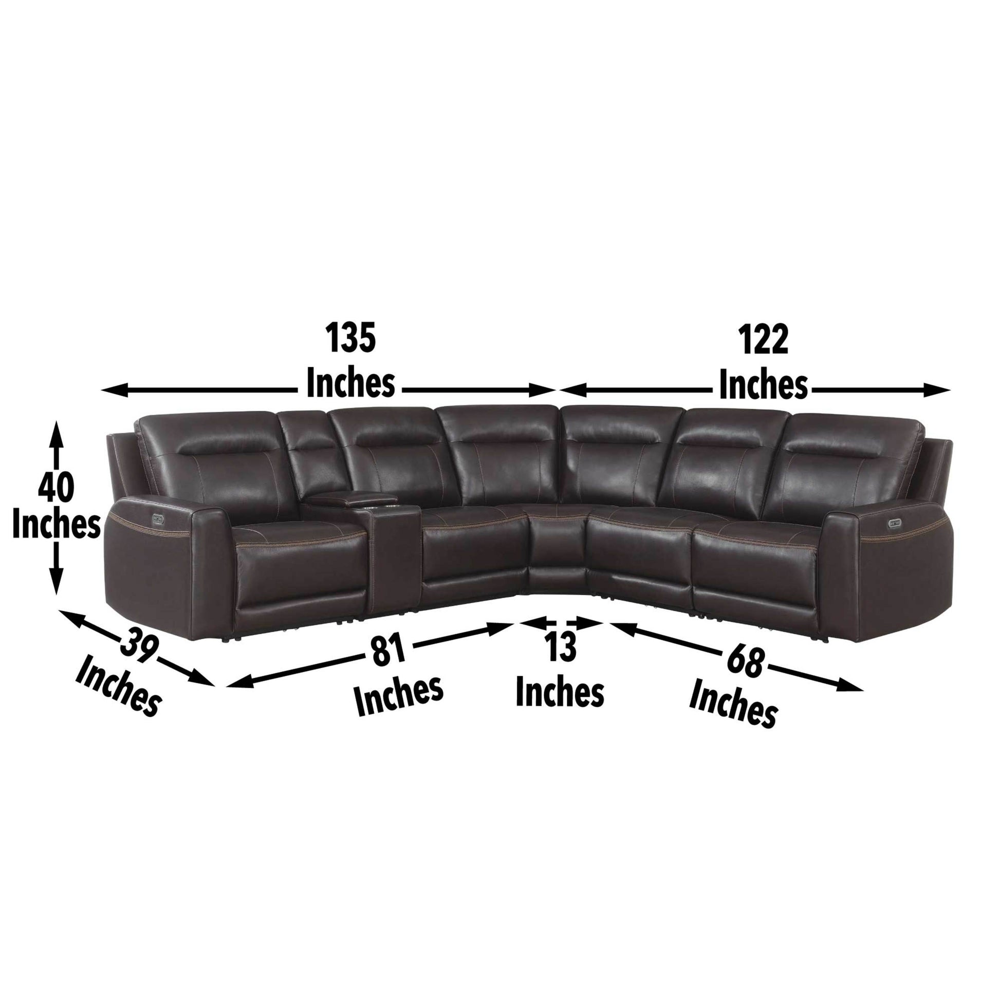 Customizable Dual Power Leather Sectional Top Grain Leather, Power Headrest, Power Footrest Transitional Styling, Perfect Fit Burgundy Foam Leather