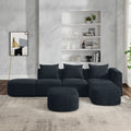 L Shape Sectional Sofa With Right Side Chaise And Ottoman, Modular Sofa, Diy Combination, Loop Yarn Fabric, Black Black Polyester Wood Tight Back Eucalyptus Square Arms Polyester 5 Seat