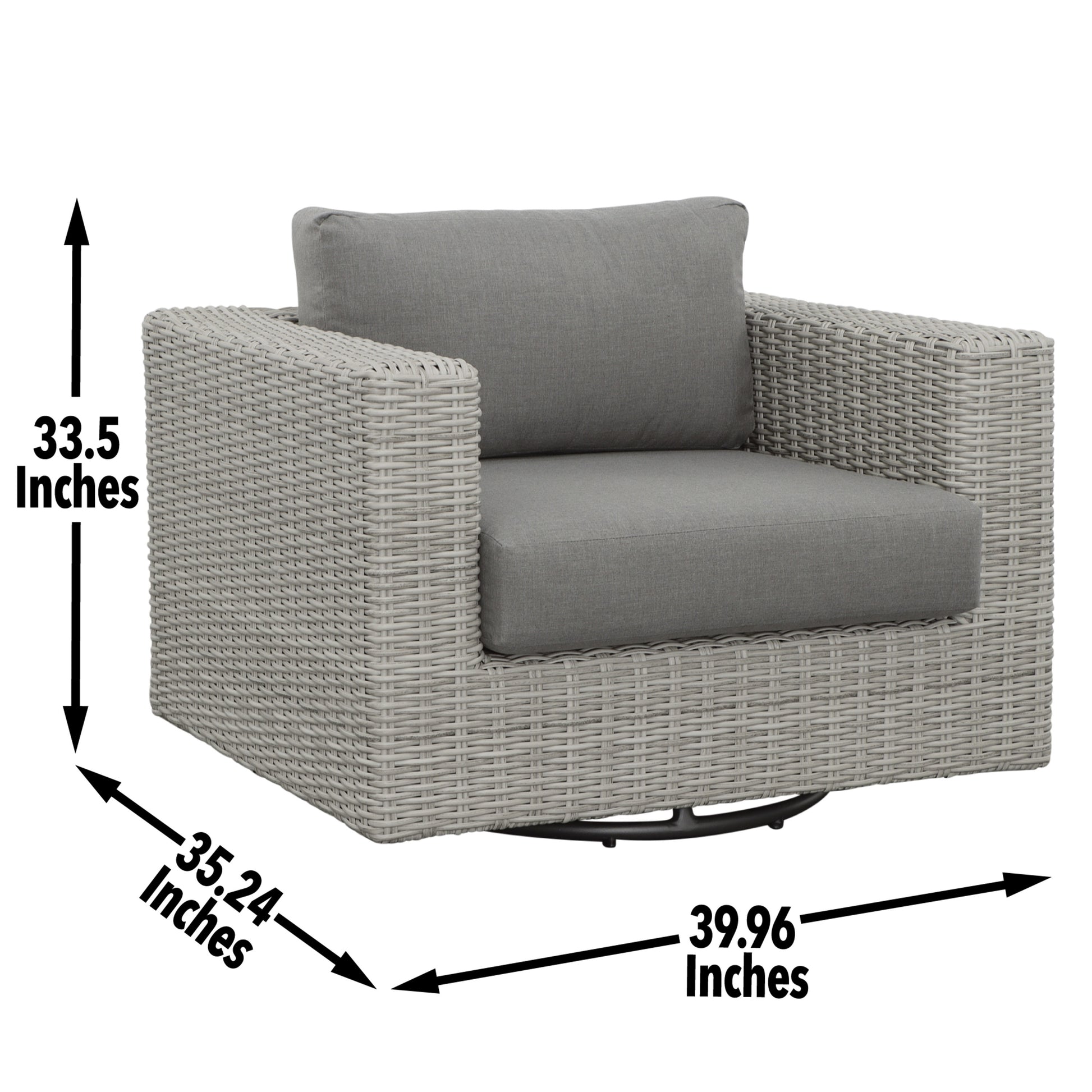 Outdoor Swivel Chair Hdpe Resin Wicker, Solution Dyed Acrylic Covers 360 Degree Swivel, Deep Cushions Light Gray Resin, Dark Gray Covers Light Gray Wicker