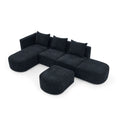 L Shape Sectional Sofa Including Two Single Seats, Left Side Chaise And Two Ottomans, Modular Sofa, Diy Combination, Loop Yarn Fabric, Black Black Polyester Wood Medium Soft Tight Back Eucalyptus Square Arms Polyester 5 Seat