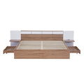 Queen Size Platform Bed With Headboard, Drawers, Shelves, Usb Ports And Sockets, Natural Natural Wood