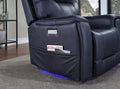 Triple Power Recliner With Lighted Cupholders Ocean Bluetransitional Design Dark Blue Foam Fabric