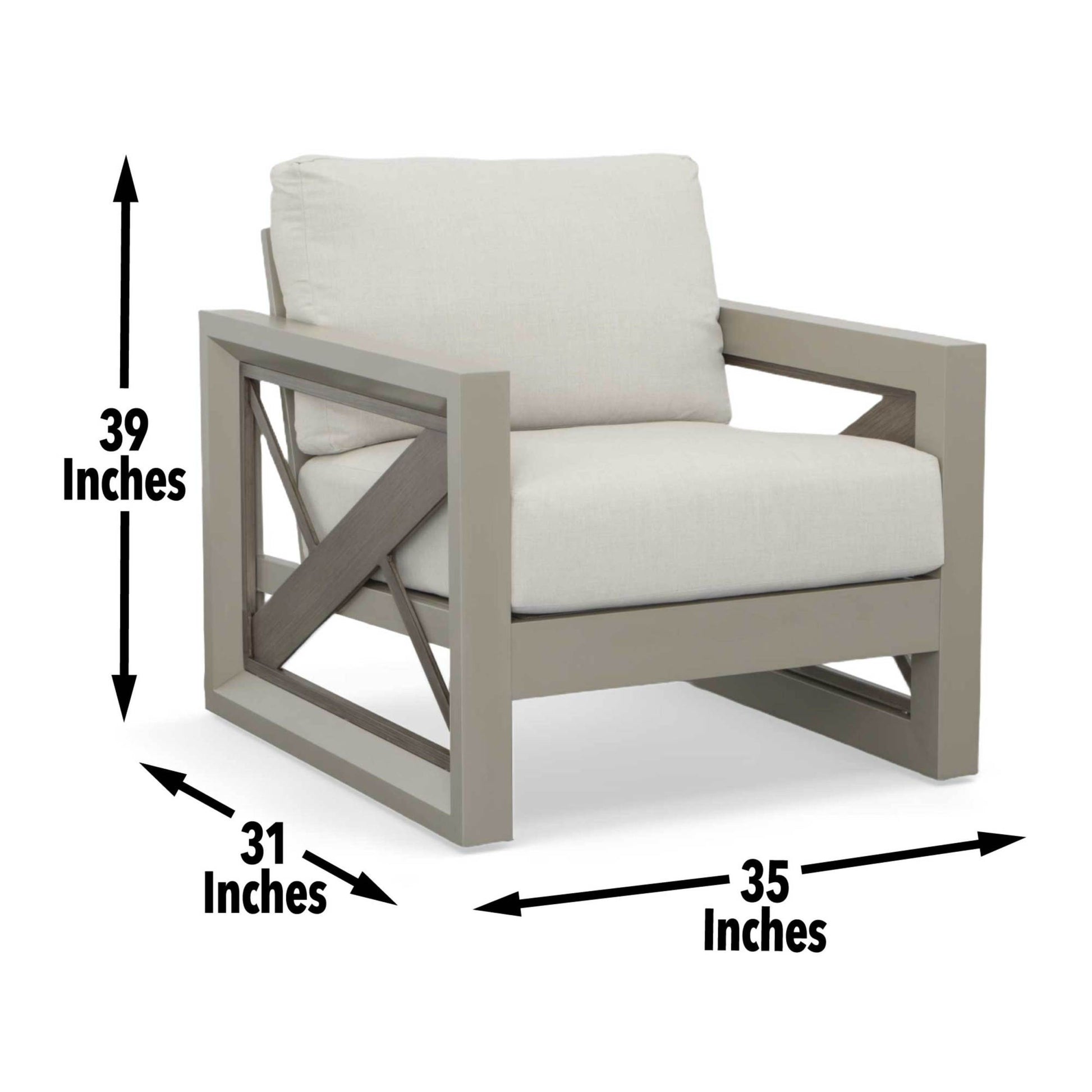 Outdoor Patio Beveled Panels Arm Chair Modern Geometric Pattern, Rust Resistant Tan Aluminium