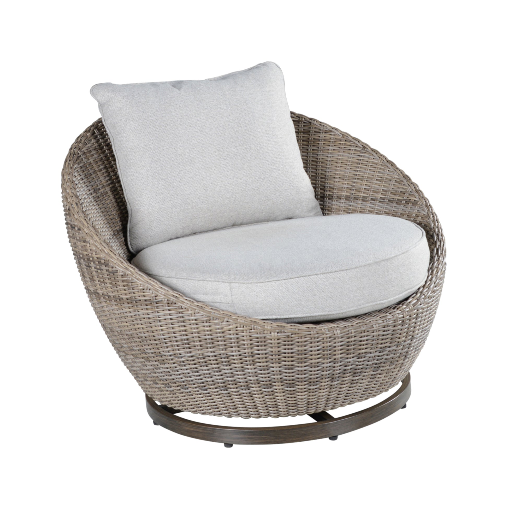 Cozy Outdoor Set Swivel Woven Chairs, Side Table All Weather Resin Wicker, Powder Coated Aluminum, Fully Assembled Sand Foam Wicker