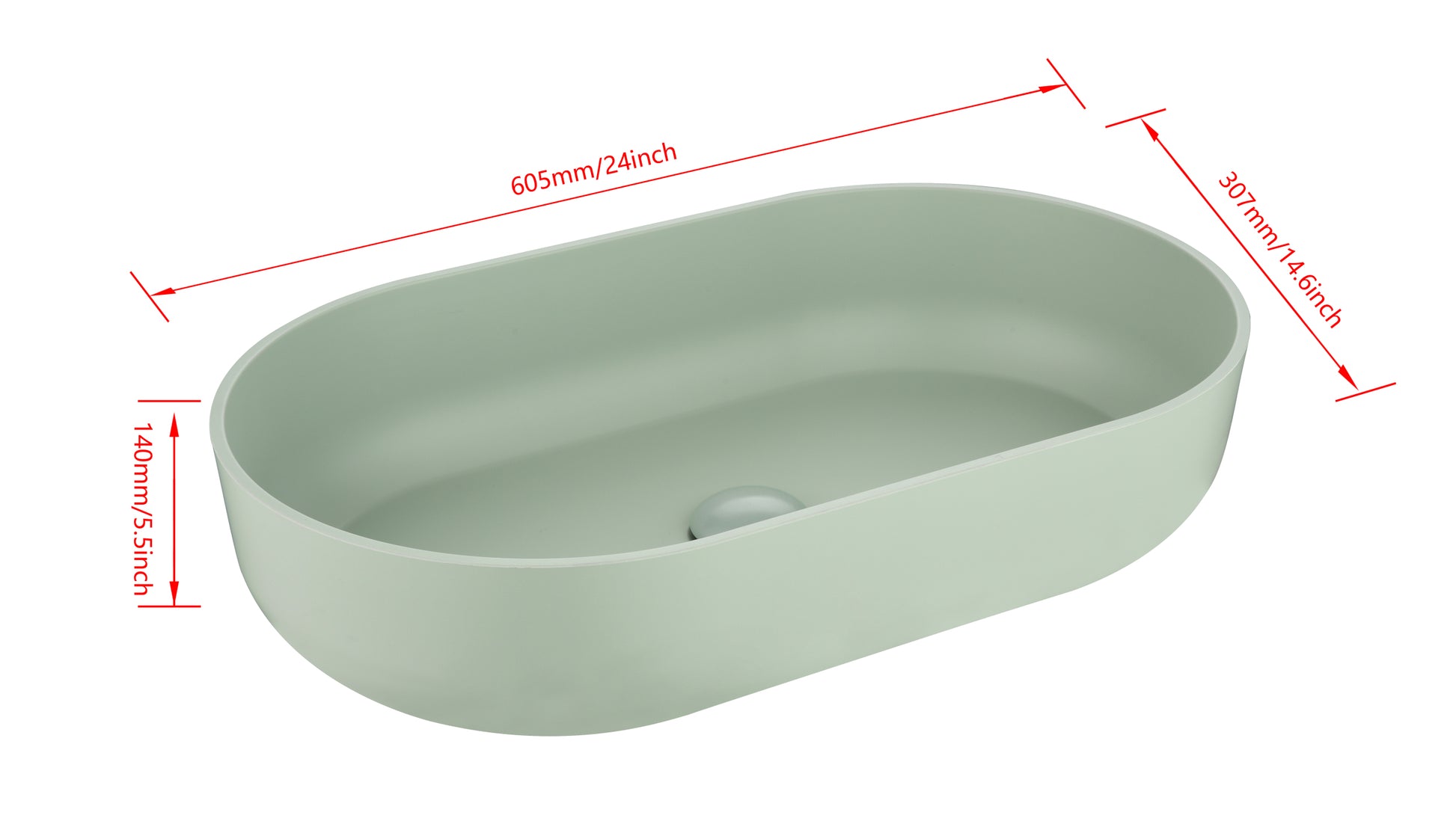 Modern Oval 24"X14"Above Bathroom Vessel Sink, Bathroom Sink For Lavatory Vanity Cabinet Blue Abs