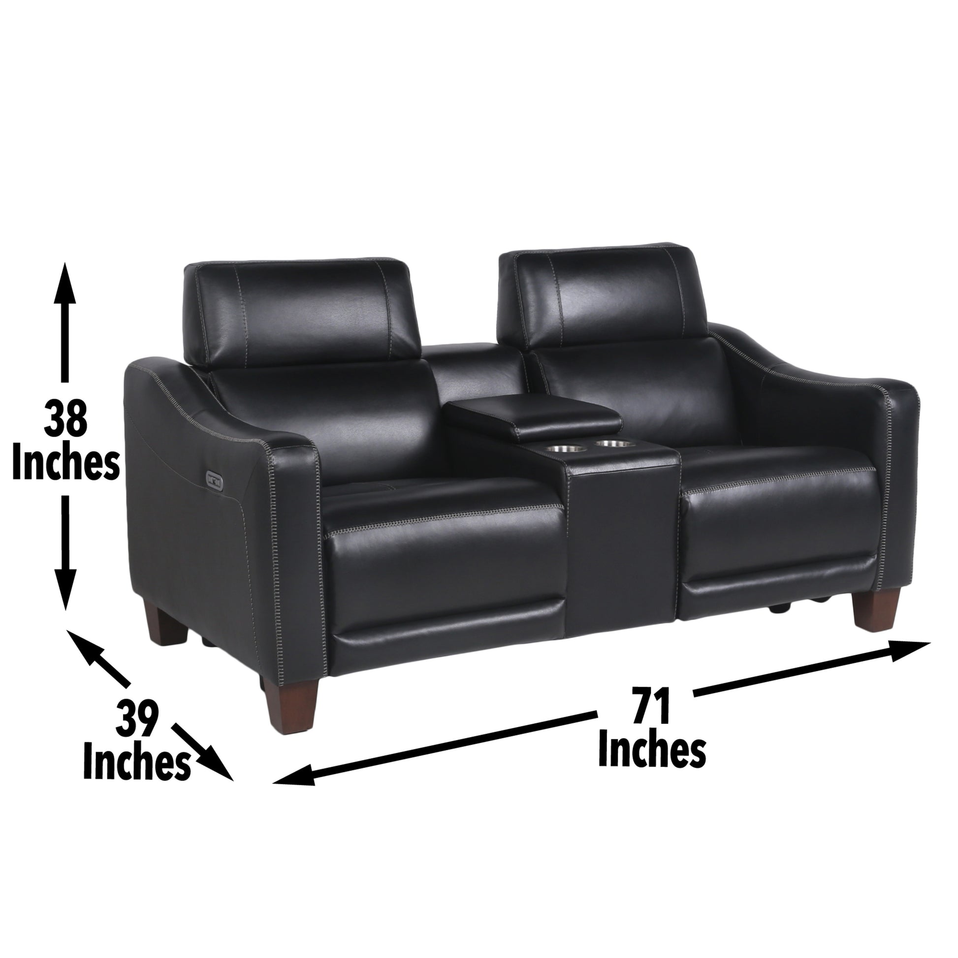 Transitional Dual Power Leather Loveseat Reclining Seats, Top Grain Leather, High Leg Design Compact And Comfortable Black Foam Leather