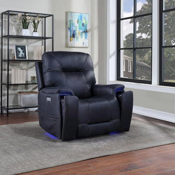 Triple Power Recliner With Lighted Cupholders Ocean Bluetransitional Design Dark Blue Foam Fabric