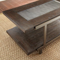 Modern Cross Tie End Table Beveled Glass Top, Contrasting Natural And Cherry Finish Unique Accent Piece, Stylish Home Brightener Brown Solid Wood Mdf