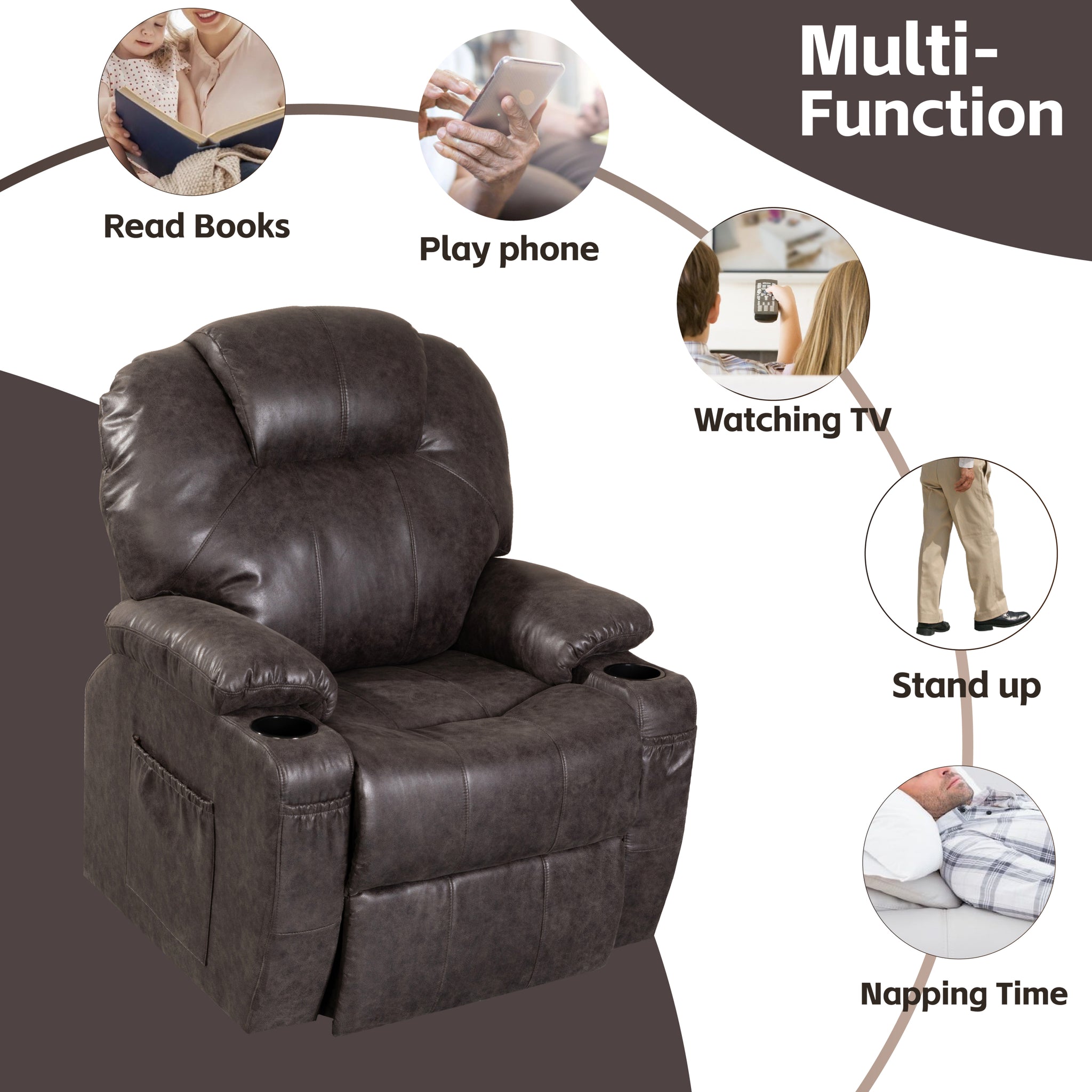 Lift Chair Recliners, Electric Power Recliner black-bonded leather