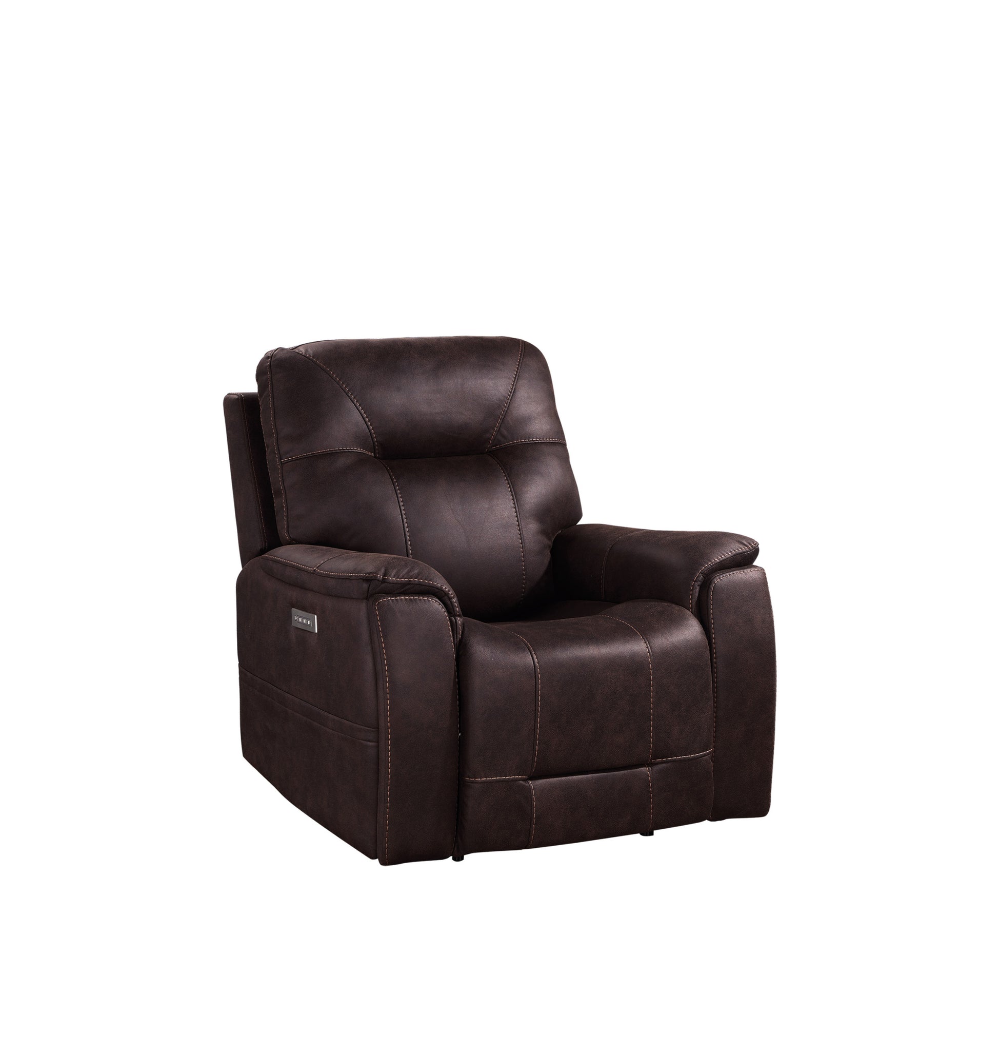 Triple Power Recliner Power Headrest, Power Footrest, Power Lumbar Lighted Cupholders Transitional Design, Brown Brown Foam Fabric