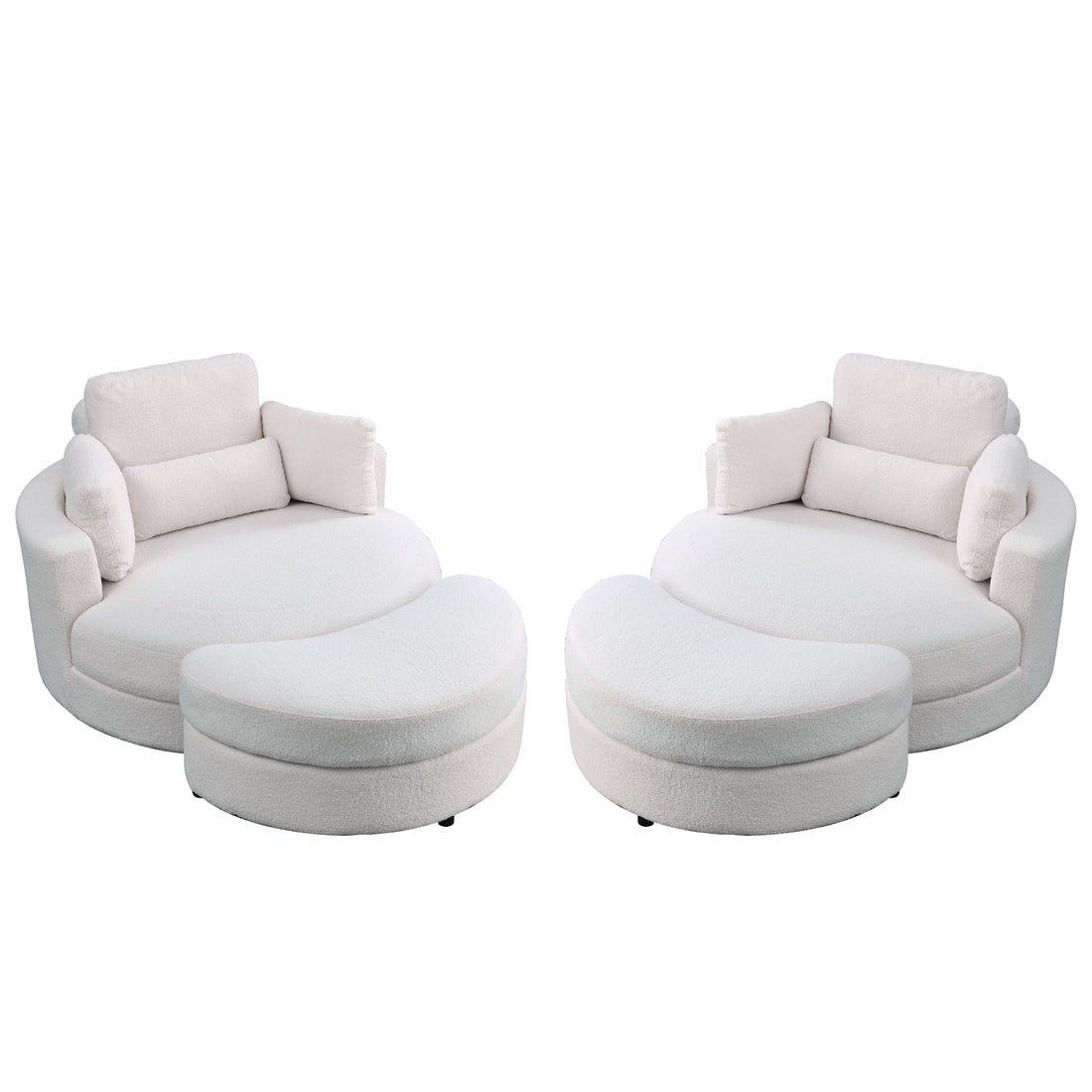 Video Welike Swivel Accent Barrel Modern Sofa Lounge Club Big Round Chair With Storage Ottoman Teddy Fabric For Living Room Hotel With Pillows. *2Pcs,Teddy White Ivory Ivory Foam Fabric