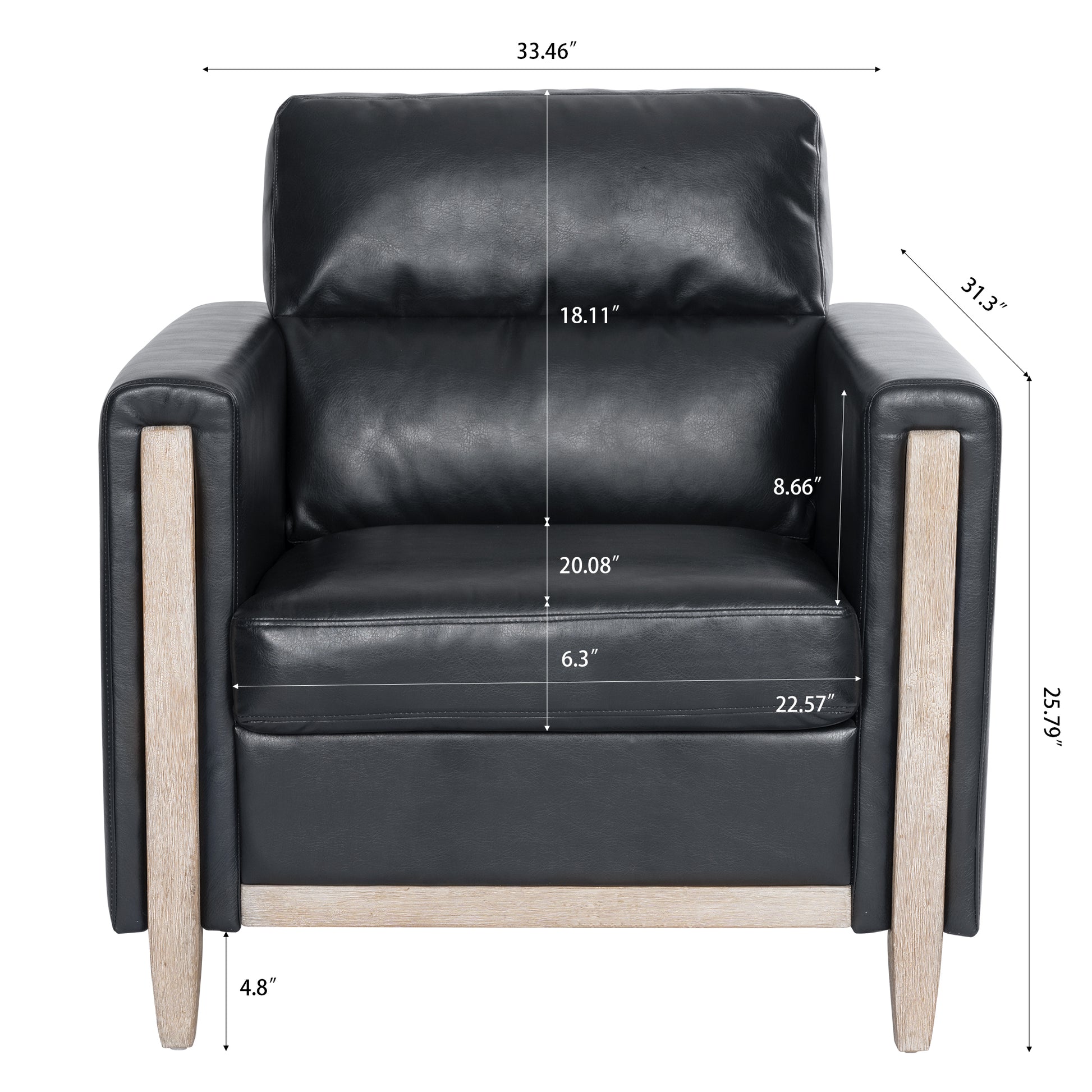 1 Seater Sofa For Living Room Black Pu Pu