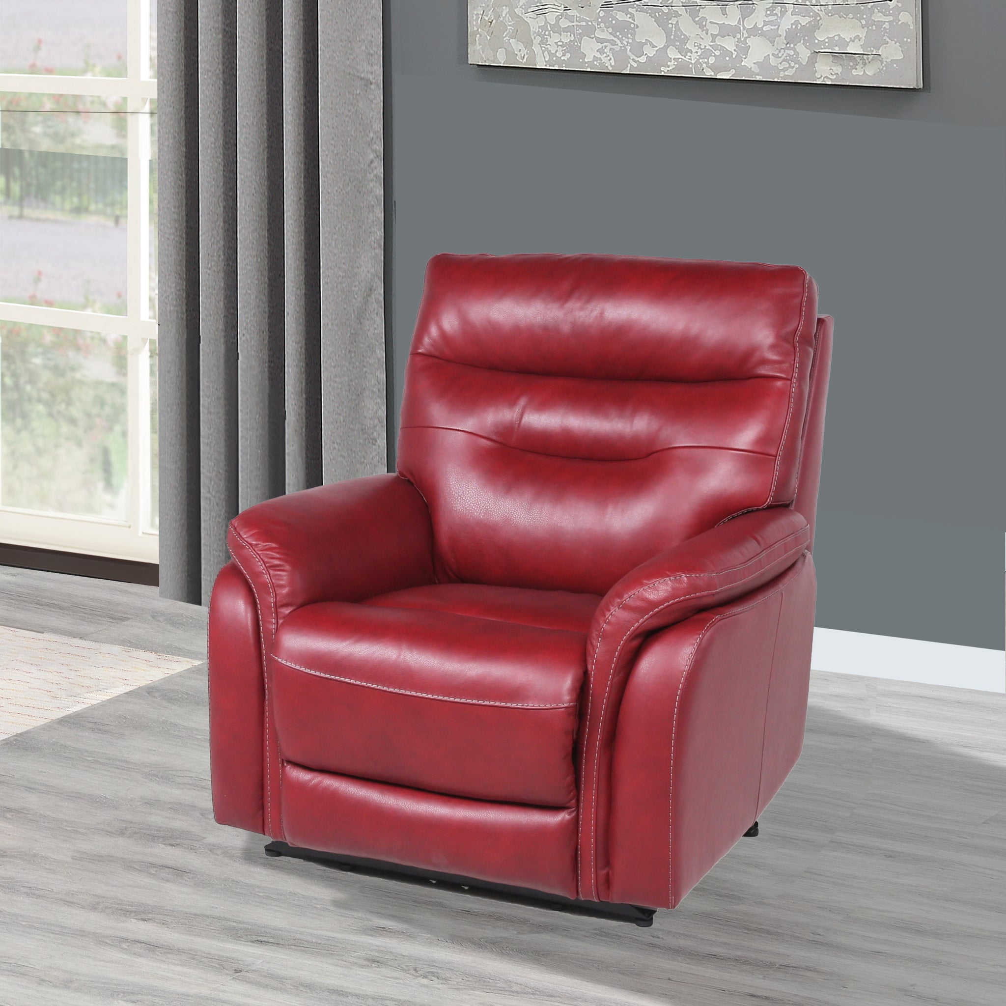 Top Grain Leather Motion Recliner Contemporary Style, Control Panel Usb Charging, Home Button Wine Wine Red Foam Leather