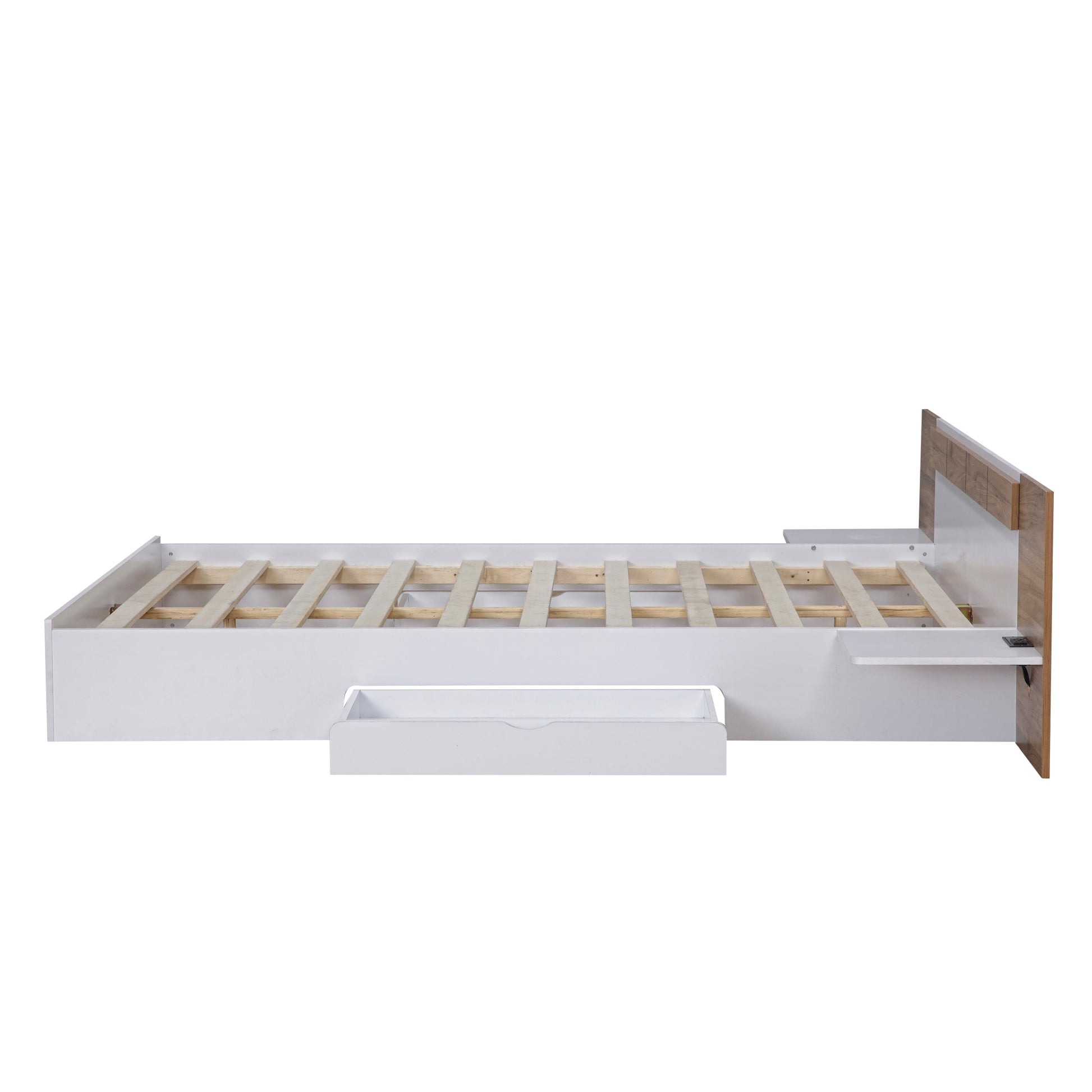 Queen Size Platform Bed With Headboard, Drawers, Shelves, Usb Ports And Sockets, White White Wood