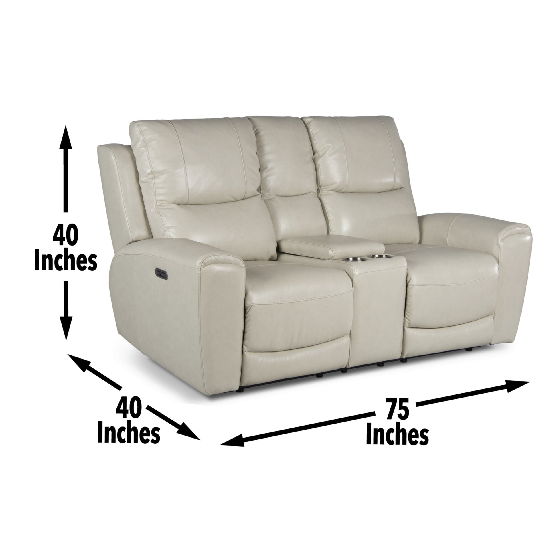 Leather Power Loveseat With Console Contemporary Style, Convenience, And Comfort Usb Charging, Cup Holders, Hidden Storage Ivory Foam Leather