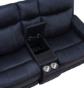 Tailored Power Console Loveseat Shaped Seats, Luxuriouscover Power Headrest, Power Footrest, Hidden Storage Dark Blue Foam Fabric