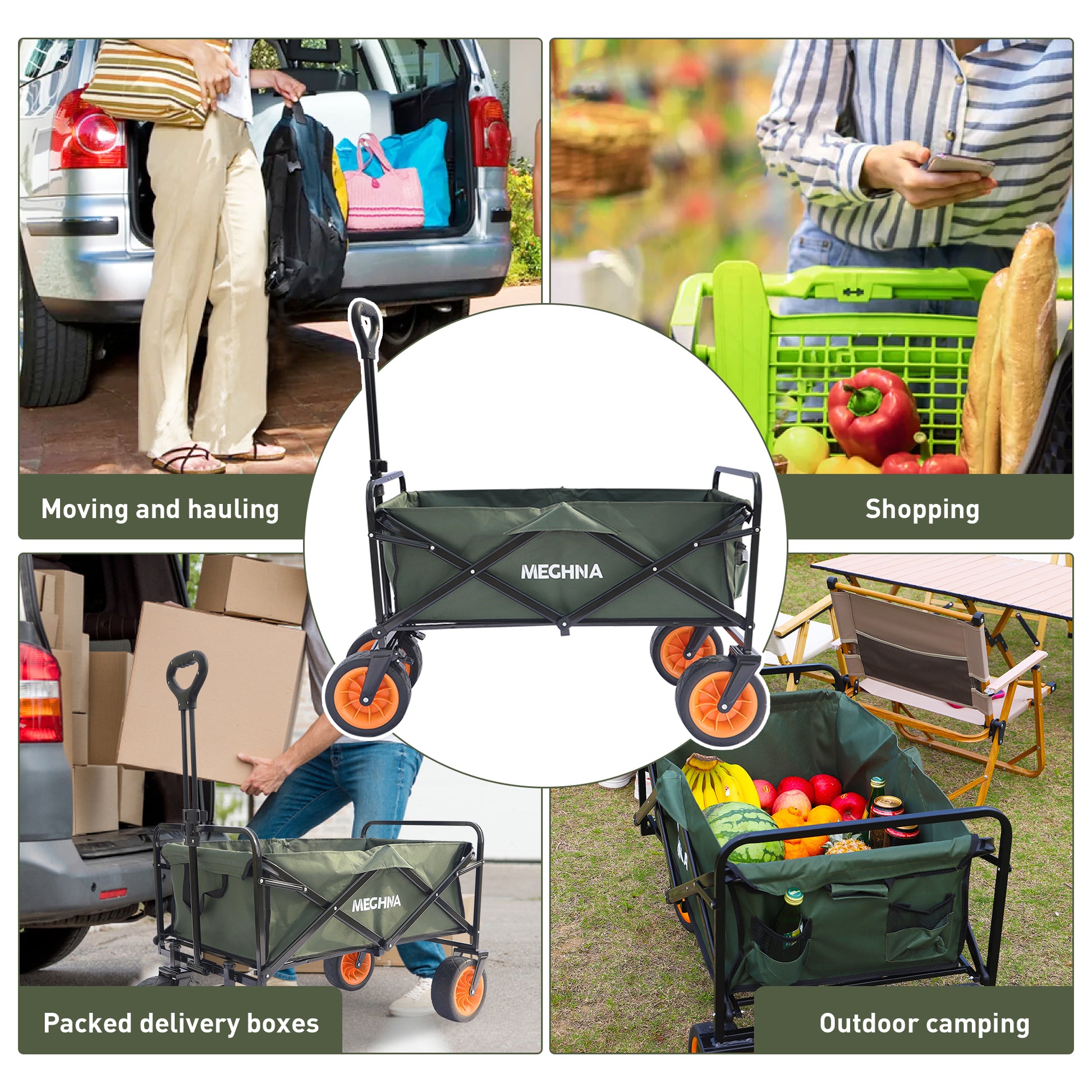 Collapsible Folding Utility Wagon Cart Heavy Duty green-garden & outdoor-oxford fabric