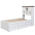 Solid Pine Captain Bookcase Bed With Trundle Bed And 3 Spacious Under Bed Drawers In Casual,Twin, White Walnut White Walnut Wood