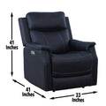 Clean Contemporary Dual Power Recliner Ocean Bluepower Footrest, Power Headrest Easy Care And Convenience Dark Blue Foam Fabric