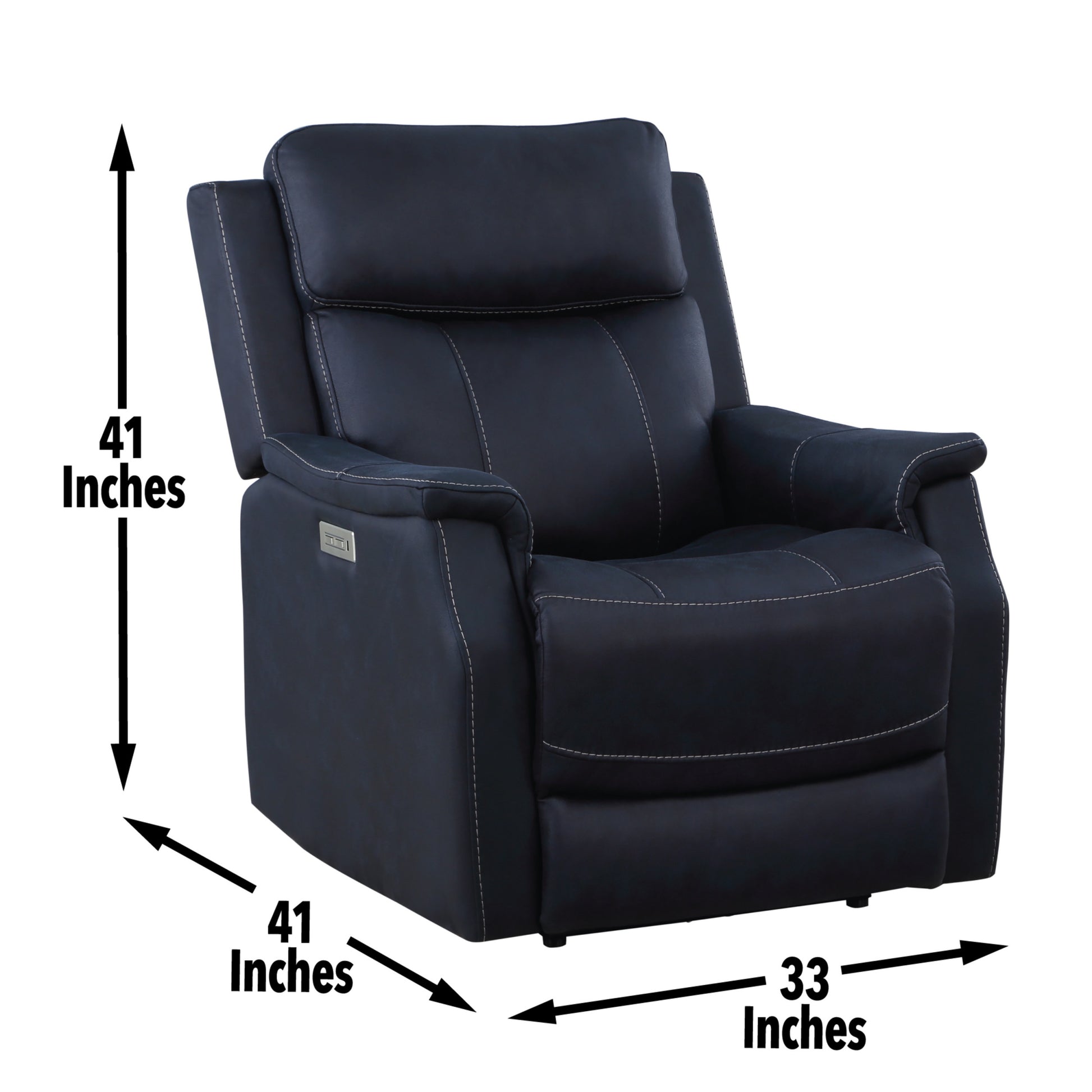 Clean Contemporary Dual Power Recliner Ocean Bluepower Footrest, Power Headrest Easy Care And Convenience Dark Blue Foam Fabric