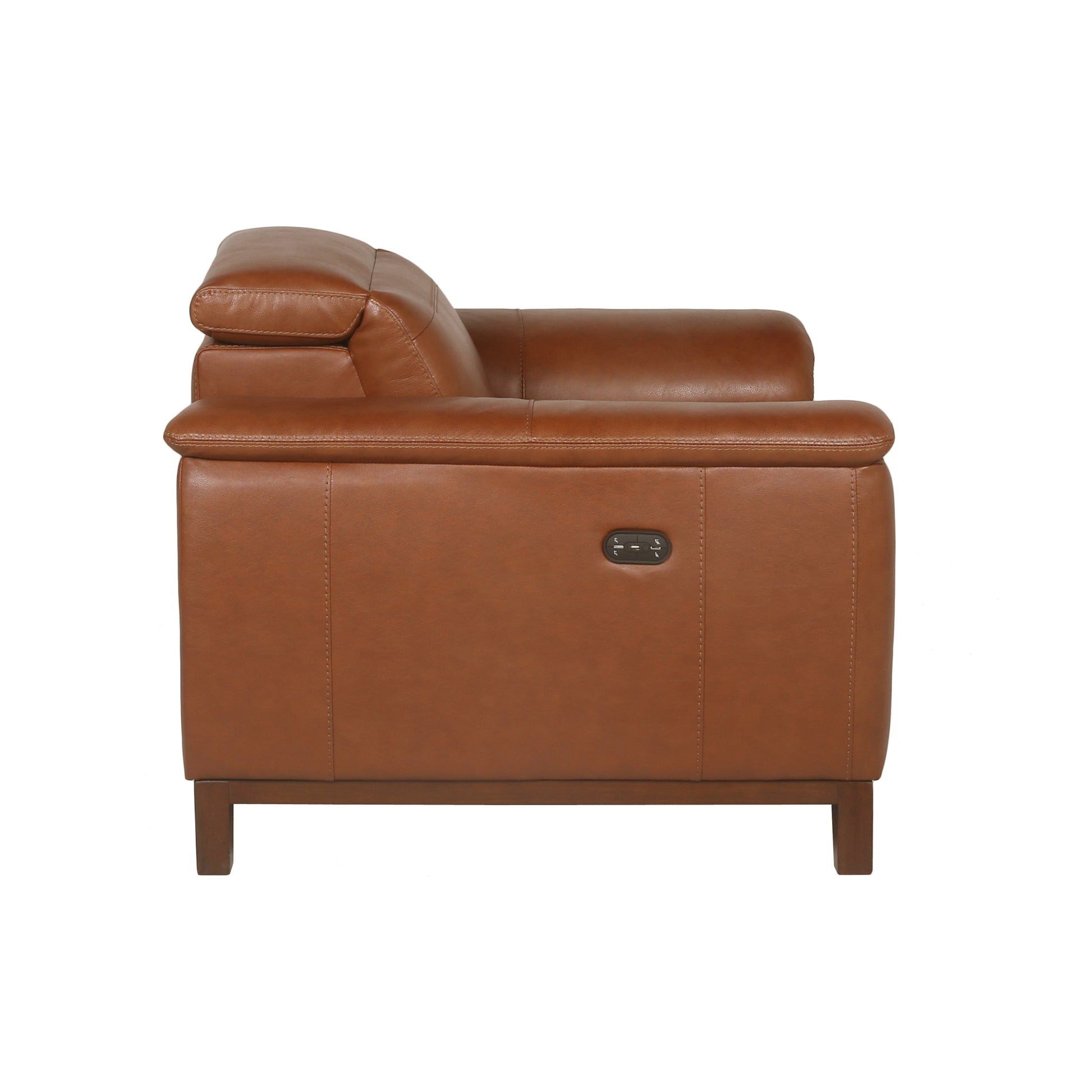 Beefy Dual Power Leather Recliner High Leg Look, Articulating Headrest, Power Footrest Coach Colored, Luxurious Comfort Brown Foam Leather