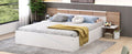 Queen Size Platform Bed With Headboard, Shelves, Usb Ports And Sockets, White White Wood