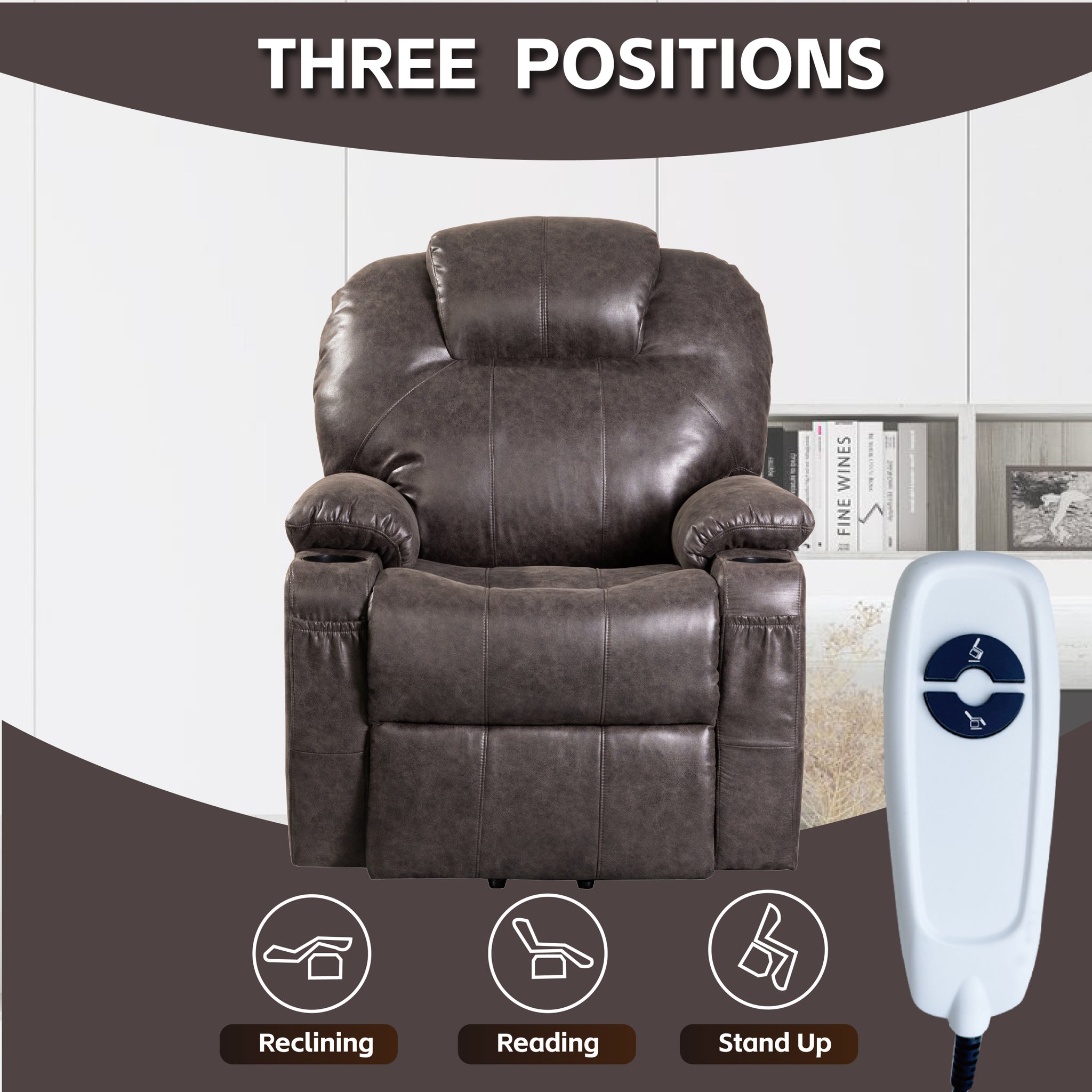 Lift Chair Recliners, Electric Power Recliner black-bonded leather