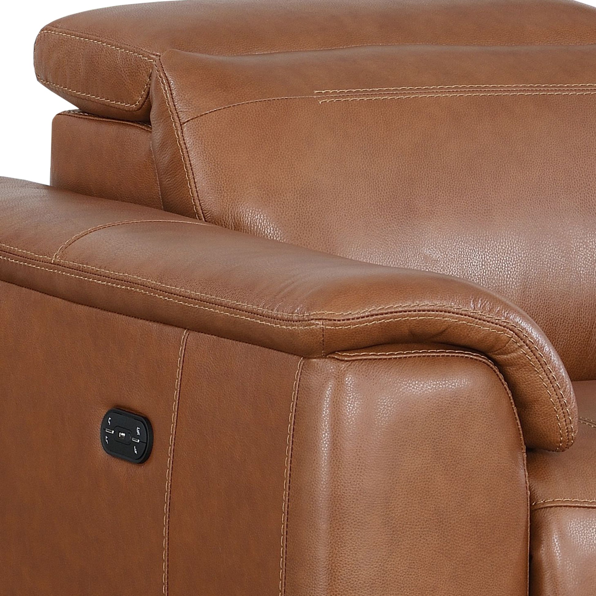 Beefy Dual Power Leather Recliner High Leg Look, Articulating Headrest, Power Footrest Coach Colored, Luxurious Comfort Brown Foam Leather