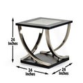 Transitional Style Statement End Table Dramatic Stainless Steel Legs, Antiqued Mirror Top Insert Classic With A Modern Twist Ebony Solid Wood Mdf