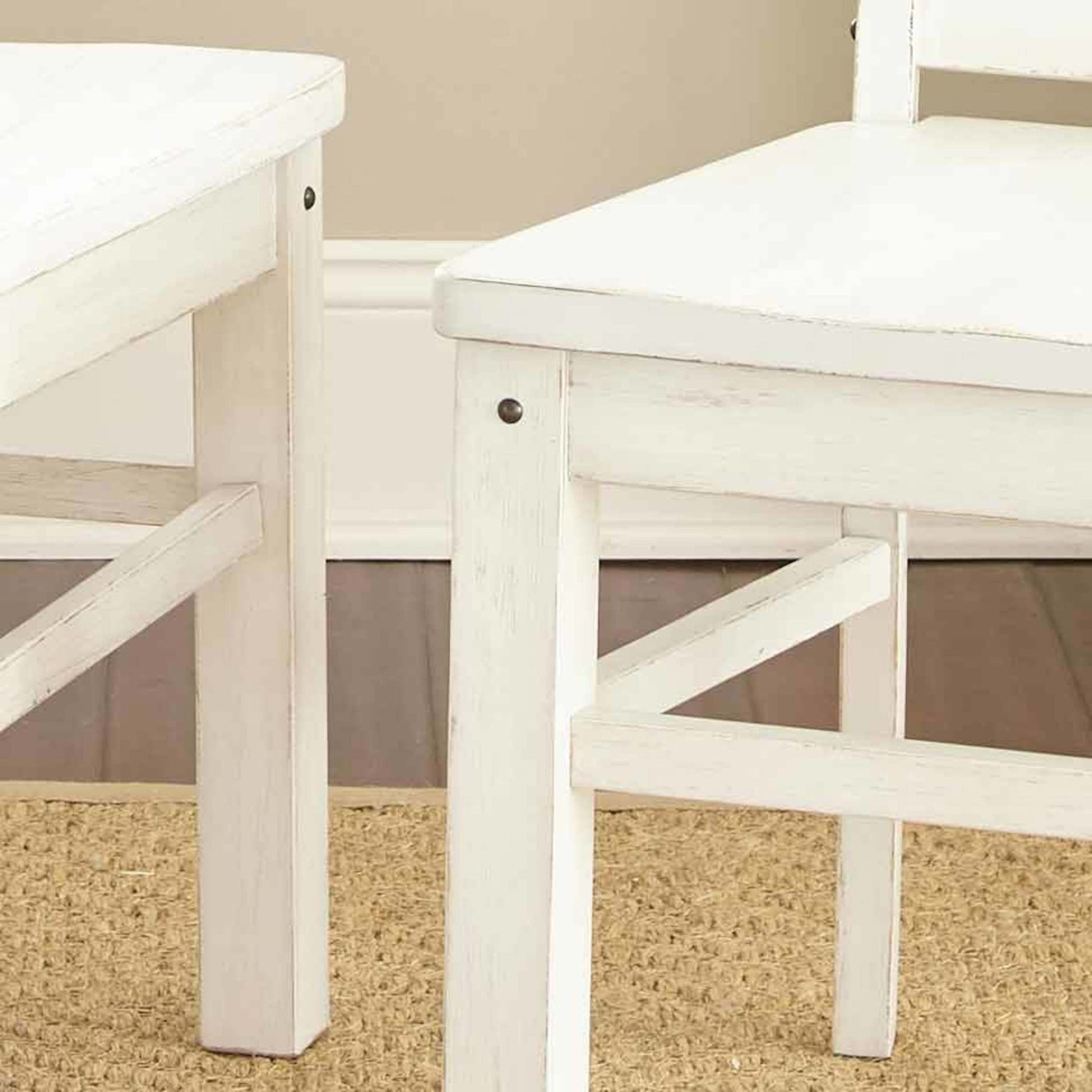 Modern Farmhouse Side Chairs Distressed Antique White, Vertical Slat Back, Scooped Seats, Sturdy Design, Set Of 2 Chairs Ivory Foam Solid Wood Mdf