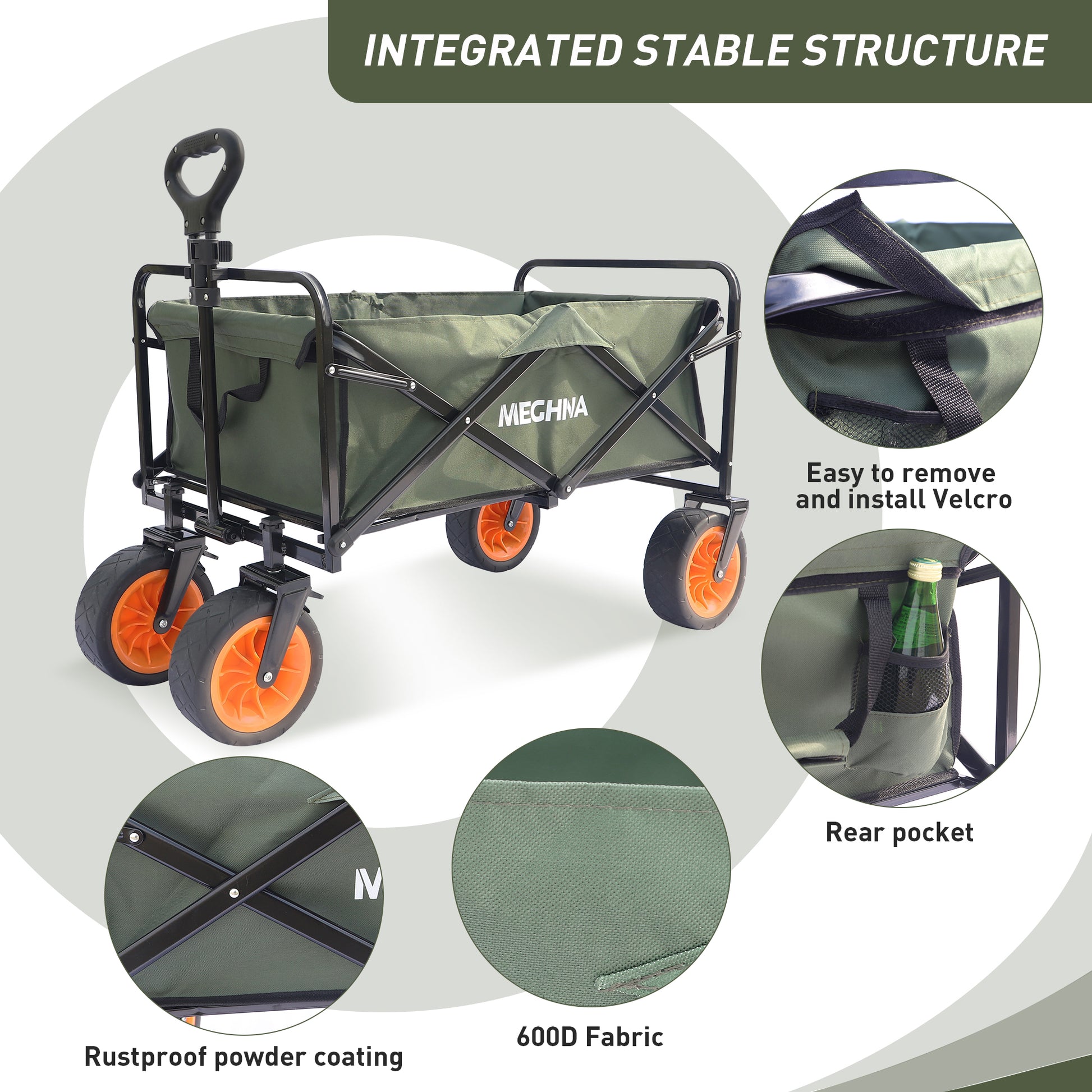 Collapsible Folding Utility Wagon Cart Heavy Duty green-garden & outdoor-oxford fabric