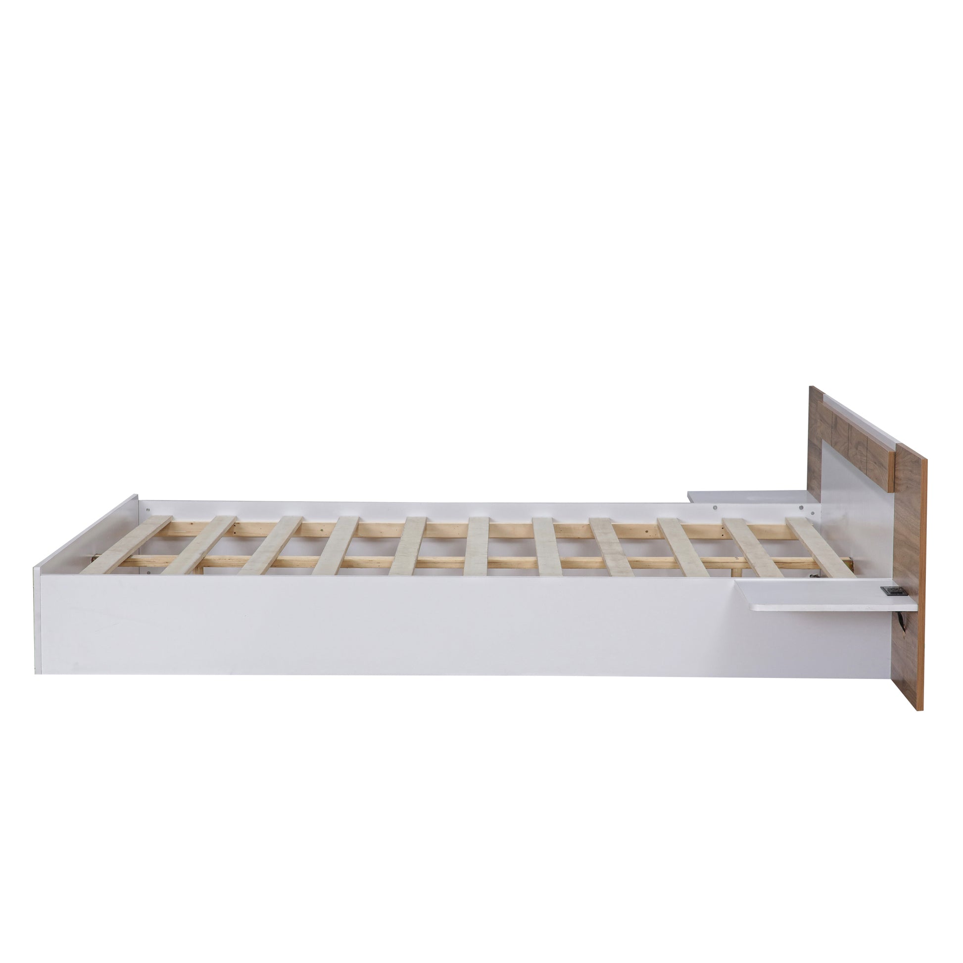 Queen Size Platform Bed With Headboard, Shelves, Usb Ports And Sockets, White White Wood