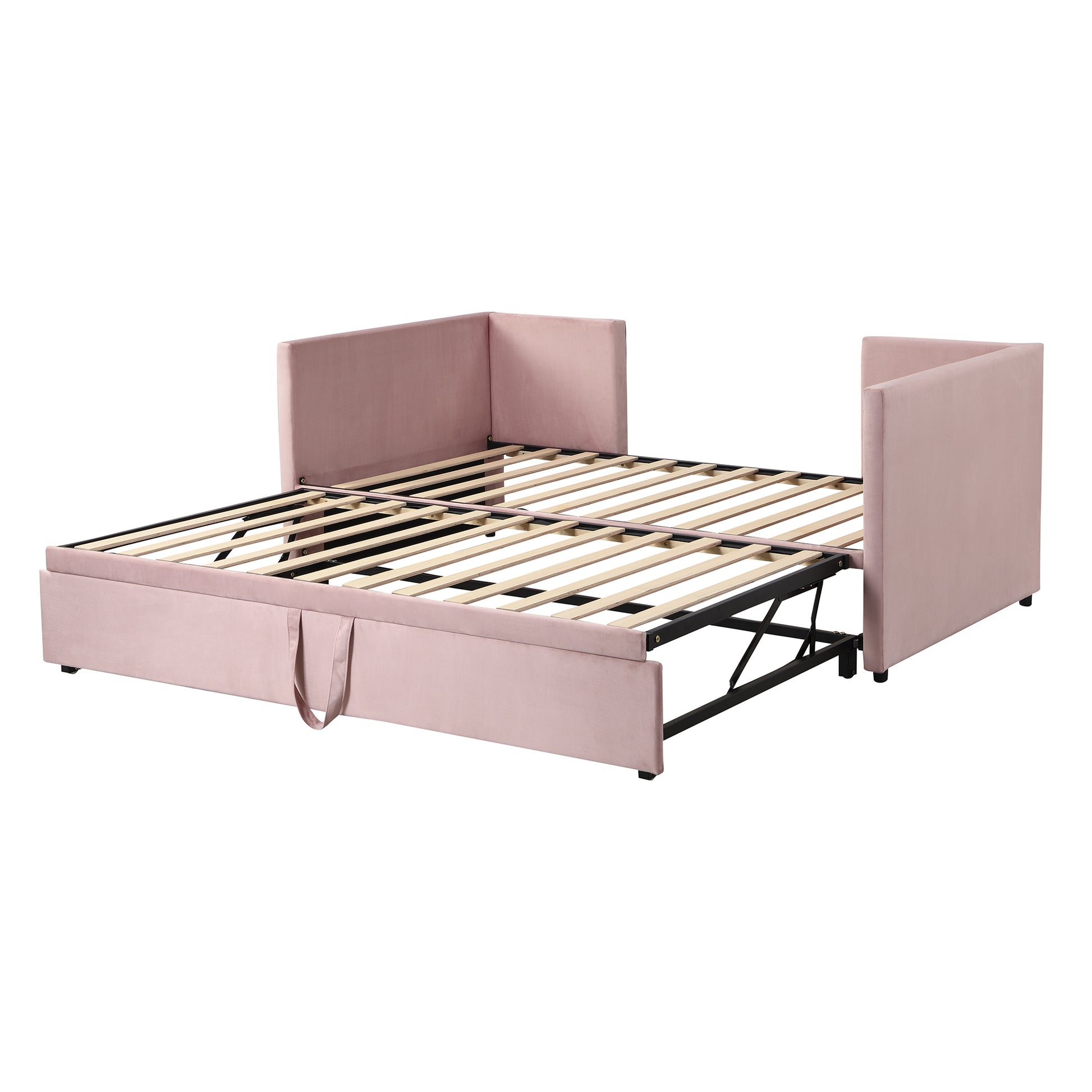 Twin Size Upholstered Daybed With Pop Up Trundle, Pink Twin Pink Upholstered