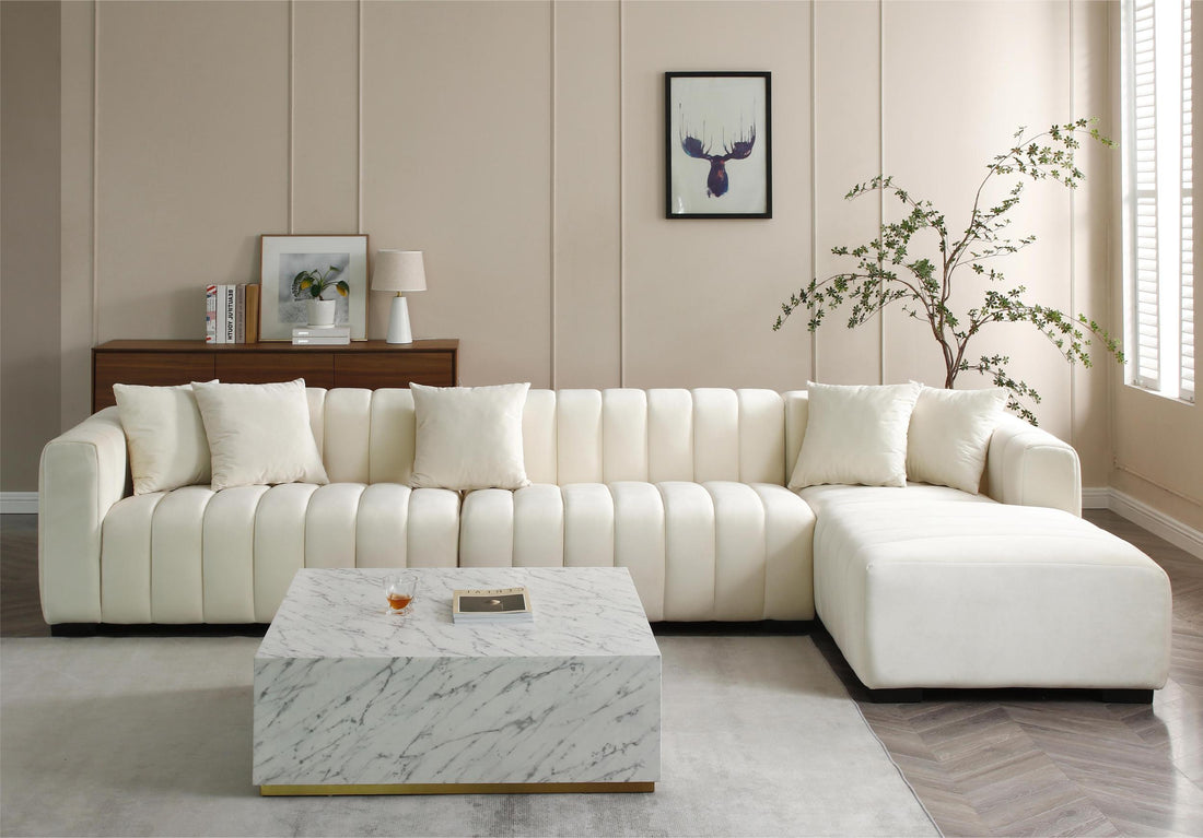 L Shape Sectional Sofa With Deep Tufted Velvet Upholstered Right Chaise Modular Sofa Beige Beige Fabric