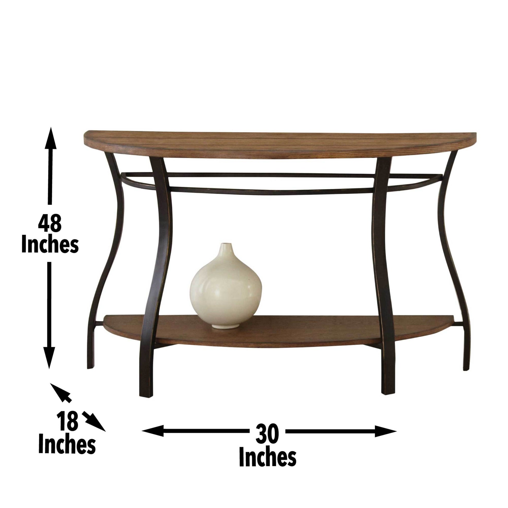 Modern Curves Sofa Table Barn Board Look Wood Top, Oak Finish Charming Addition To Your Living Room Oak Metal