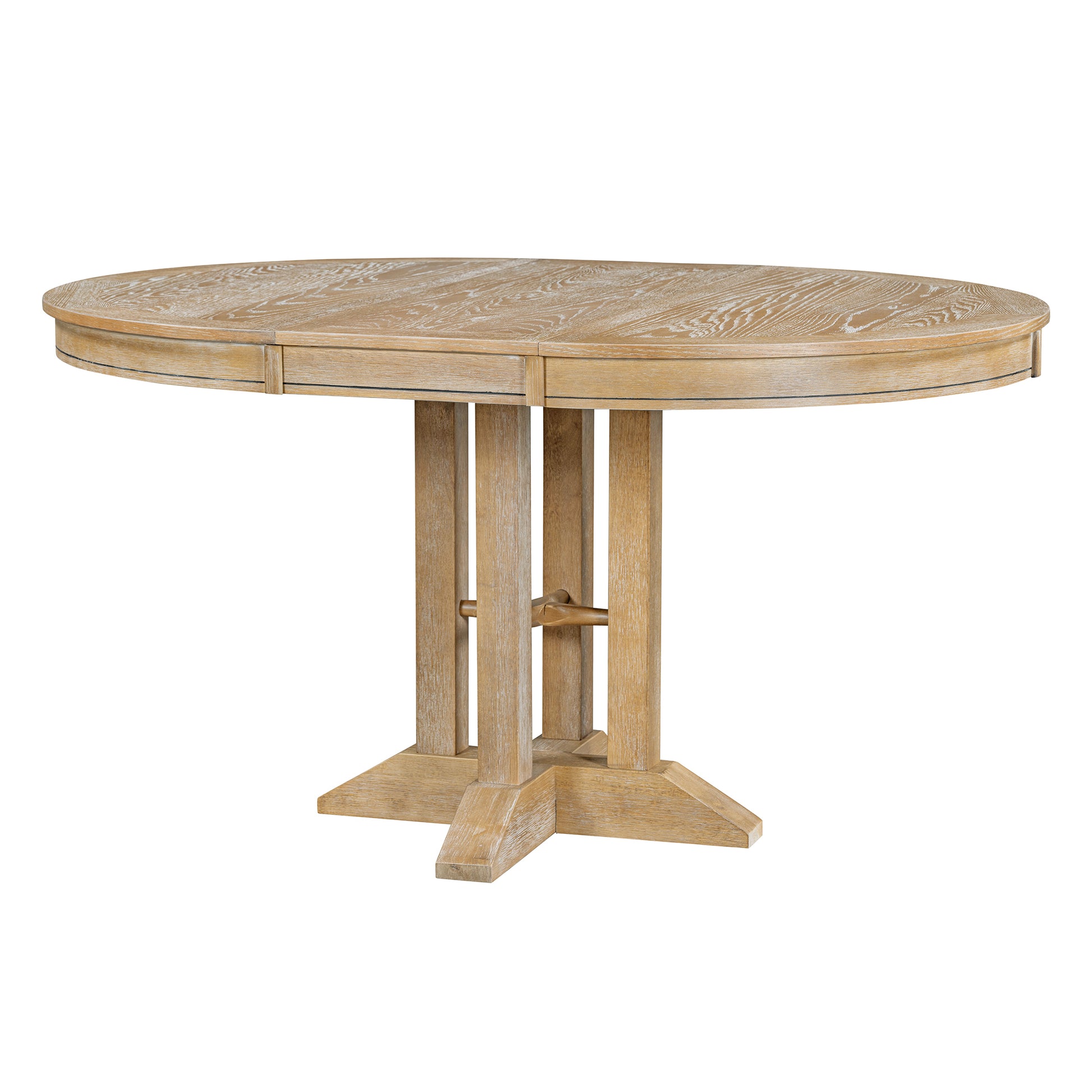 Farmhouse Dining Table Extendable Round Table For Kitchen, Dining Room Natural Wood Wash Natural Wood Wash Solid Wood Mdf