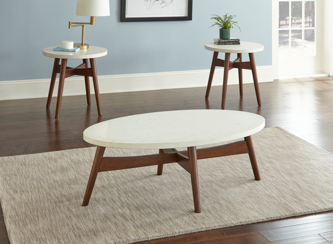 Mid Century Modern Cocktail Table Natural Cherry Legs, White Silverstone Tops Contemporary Simplicity With Classic Design Cherry Solid Wood Mdf