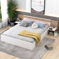 Queen Size Platform Bed With Headboard, Shelves, Usb Ports And Sockets, White White Wood