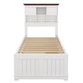 Solid Pine Captain Bookcase Bed With Trundle Bed And 3 Spacious Under Bed Drawers In Casual,Twin, White Walnut White Walnut Wood