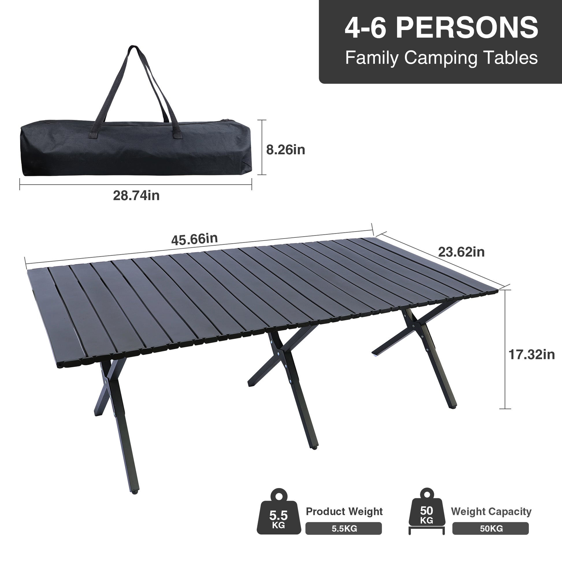 Camping Table Portable Table Folding Table with Carry black-steel