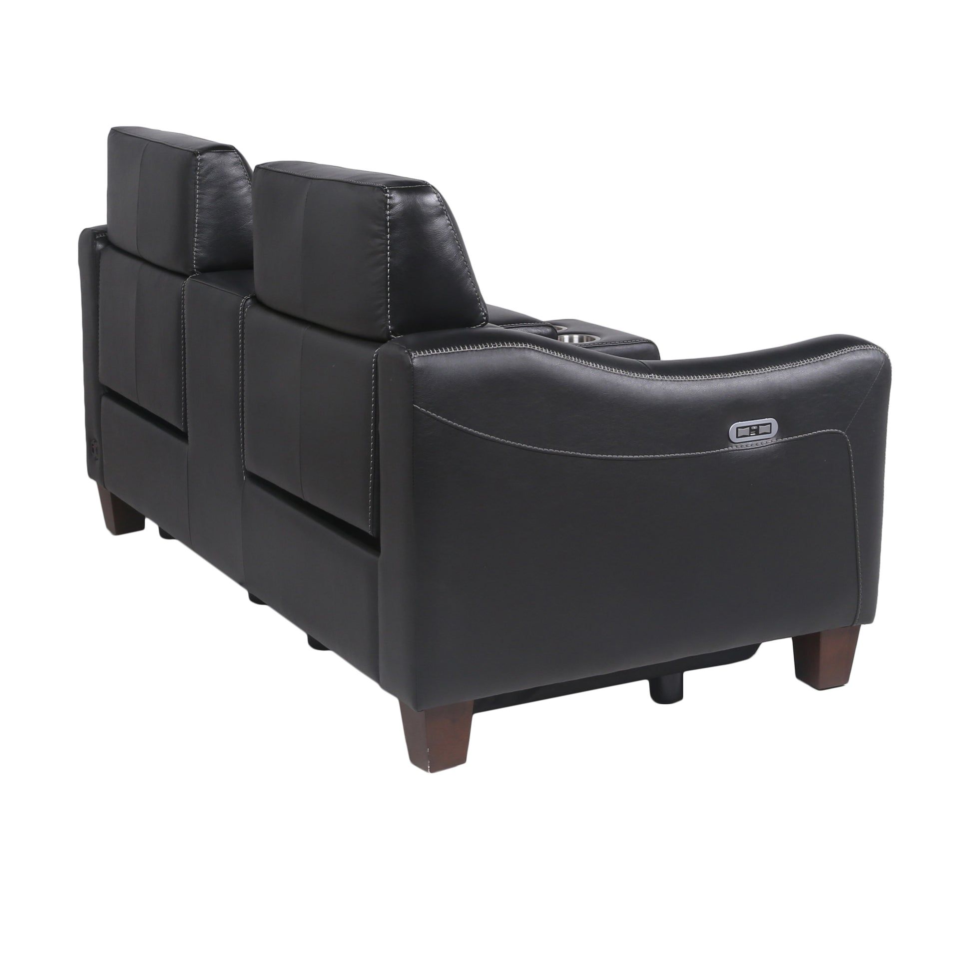 Transitional Dual Power Leather Loveseat Reclining Seats, Top Grain Leather, High Leg Design Compact And Comfortable Black Foam Leather