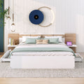 Queen Size Platform Bed With Headboard, Drawers, Shelves, Usb Ports And Sockets, White White Wood