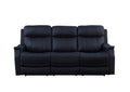 Tailored Dual Power Reclining Sofa Nubuck Leather Like Cover, Power Headrest, Power Footrest Contemporary Design, Hand Stitching Details Dark Blue Foam Fabric 3 Seat